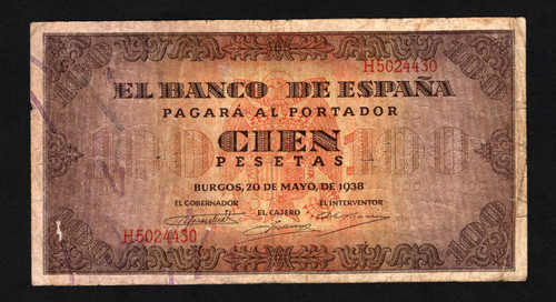 Spagna 100 pesetas - 1938,, vf
